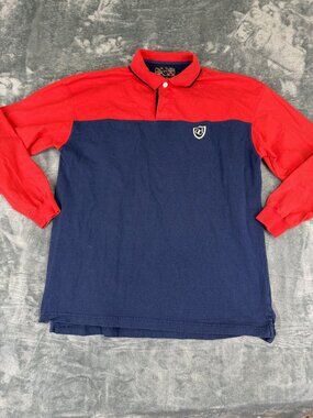 Quality Clothing Mens Red & Navy Long Sleeve Polo Shirt Size M